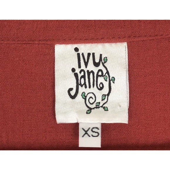 IVY JANE Tie Top Sz XS Maroon Red Ric Rac Bell Sleeve Button Up Crinkle Cotton - Picture 3 of 7